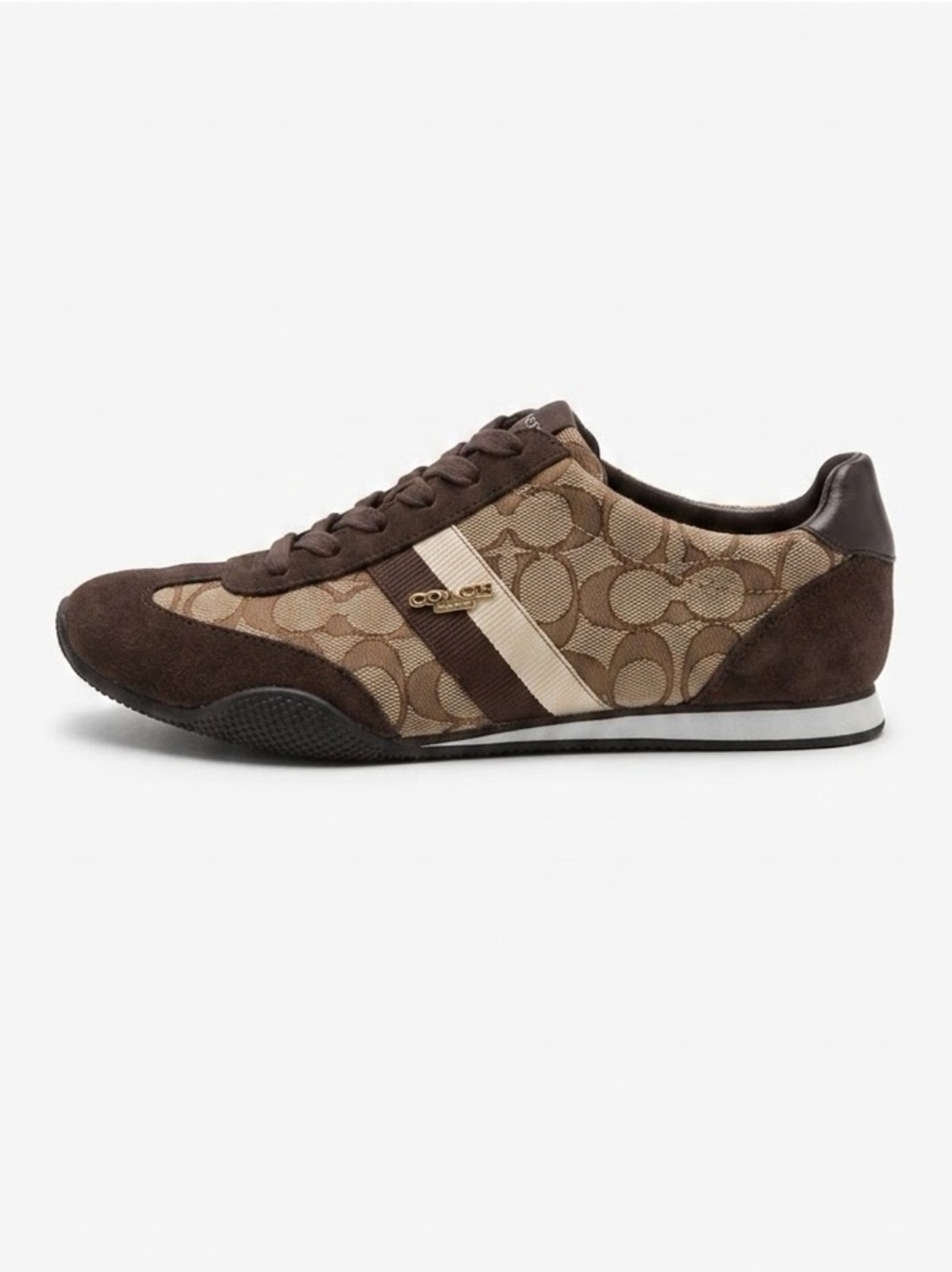 Coach Women's Brown and Beige Signature Patchwork Sneakers
